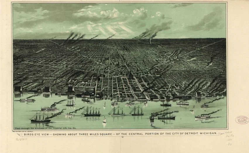 Calvert Lithographing Co., Birds Eye View of the City of Detroit, c.1889