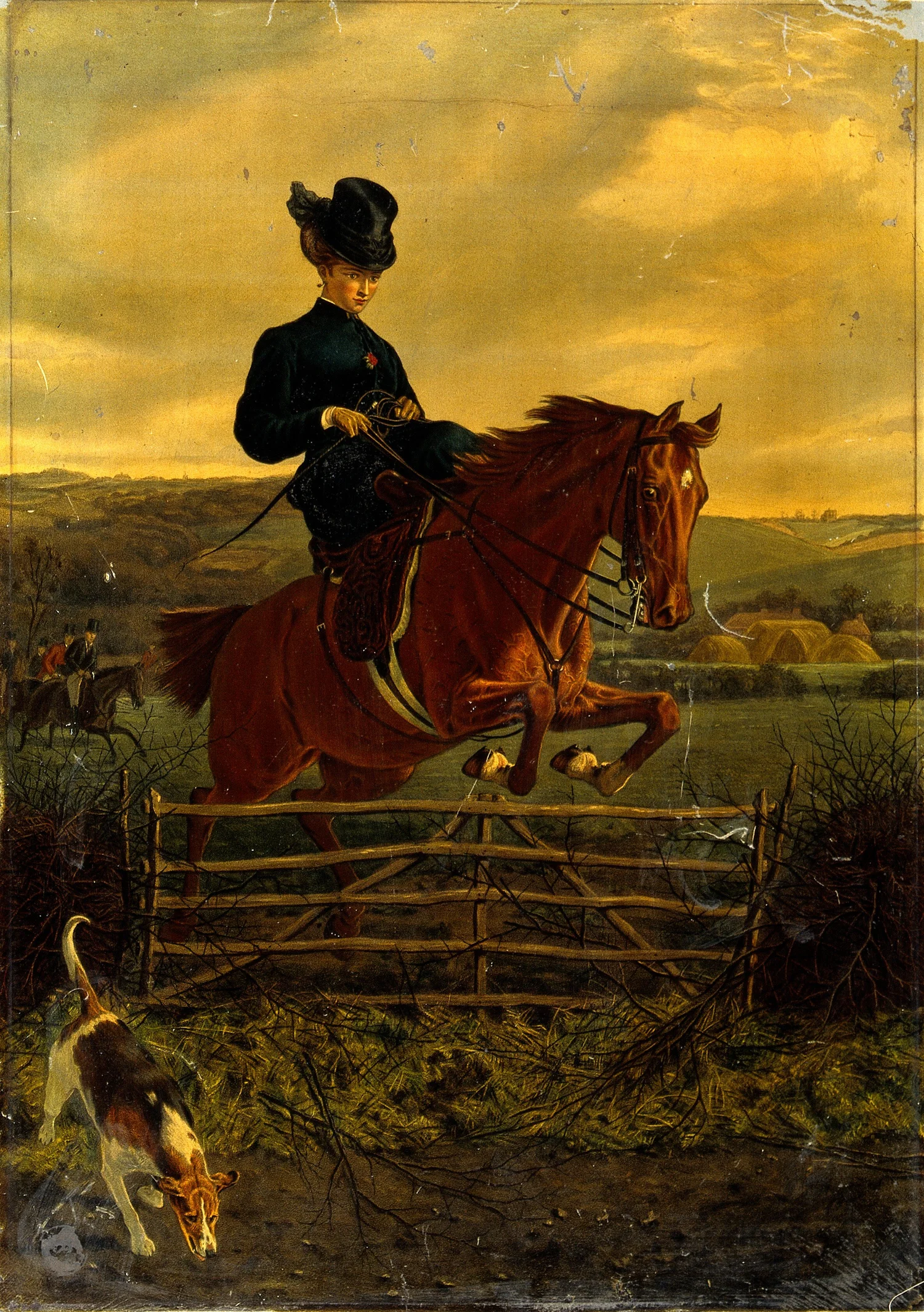 Charles Burton Barber, An Elegantly Dressed Horsewoman Jumping Over a Gate