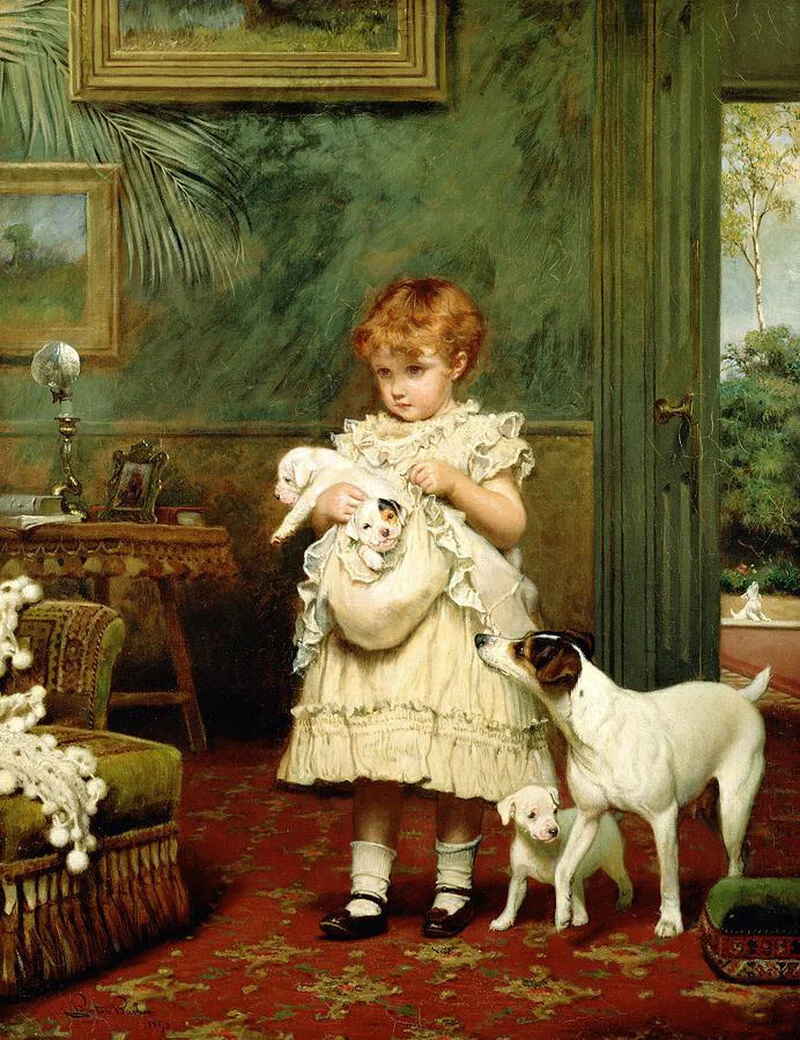 Charles Burton Barber, Girl with Dogs