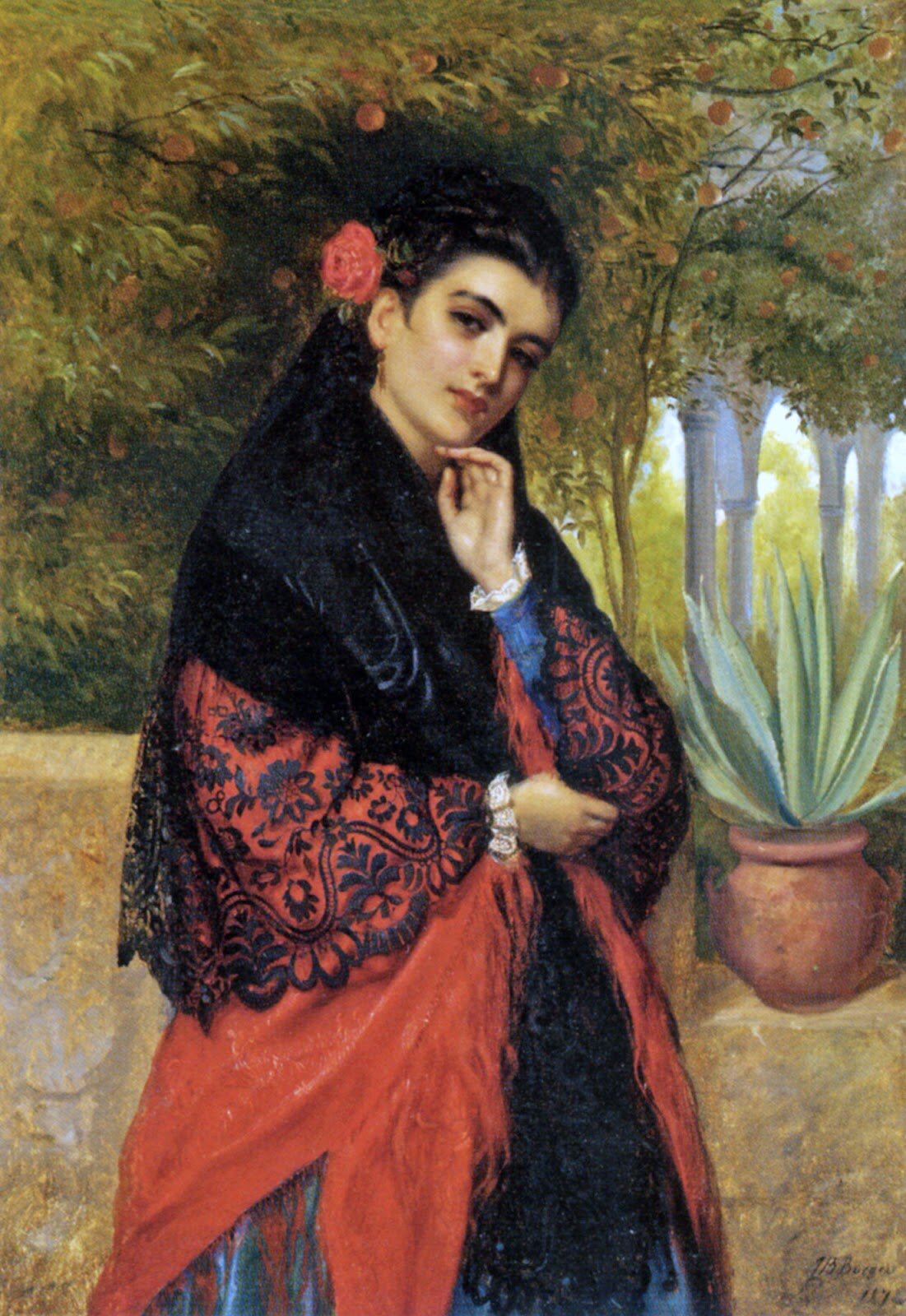 John Bagnold Burgess, A Spanish Beauty in a Red and Black Lace Shawl
